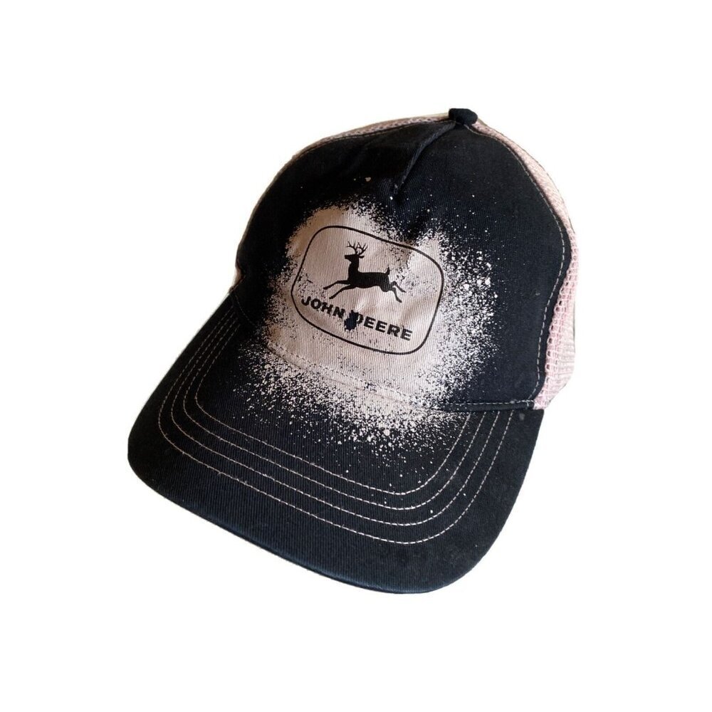 John Deere Trucker Hat‎ Black Pink Farm Raised Bleached Logo Snapback Cap OSFA